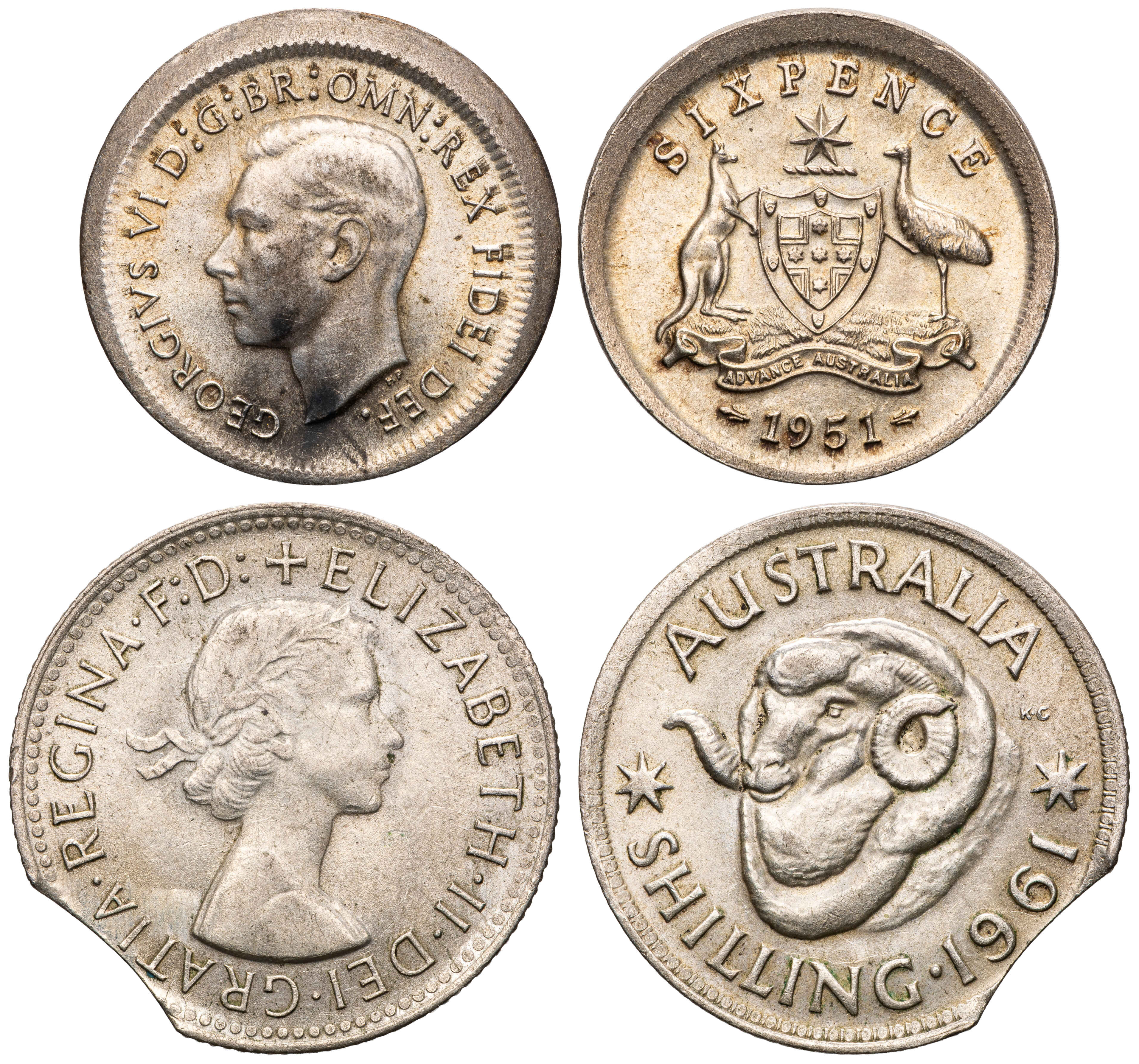 George VI - Elizabeth II, Mis-strike & Clipped Planchet, Sixpence - Shilling, 1951 - 1961, aEF - EF