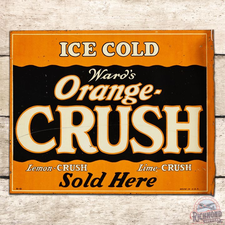 Ice Cold Ward's Orange Crush Sold Here DST Flange Sign - 8 & 7.9