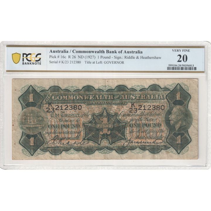 Riddle/Heathershaw, One Pound, ND (1927), PCGS Very Fine 20