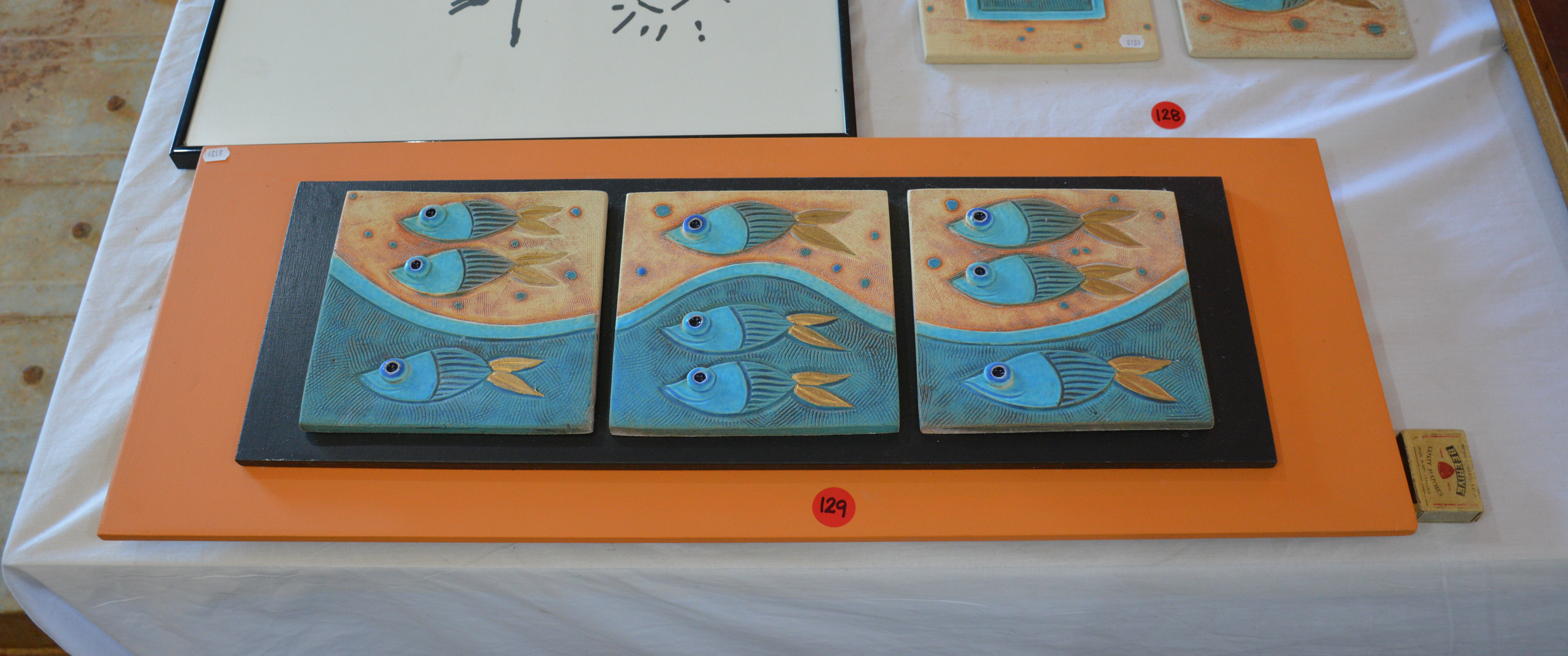 Quality Framed Pumpshed Pottery Fish Art Tiles x 3 — sold at auction in New Zealand for $35
