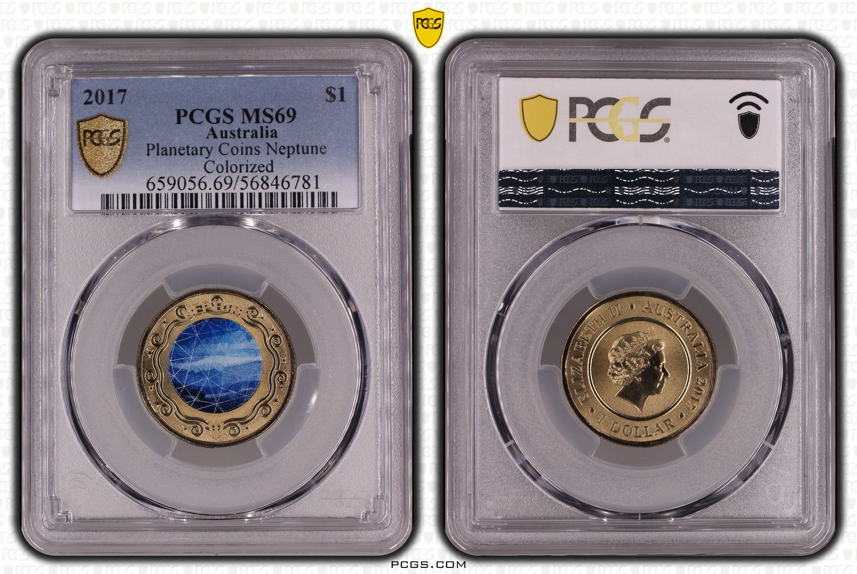 285 · Planetary Coins Neptune Colourised, One Dollar, 2017,  MS69