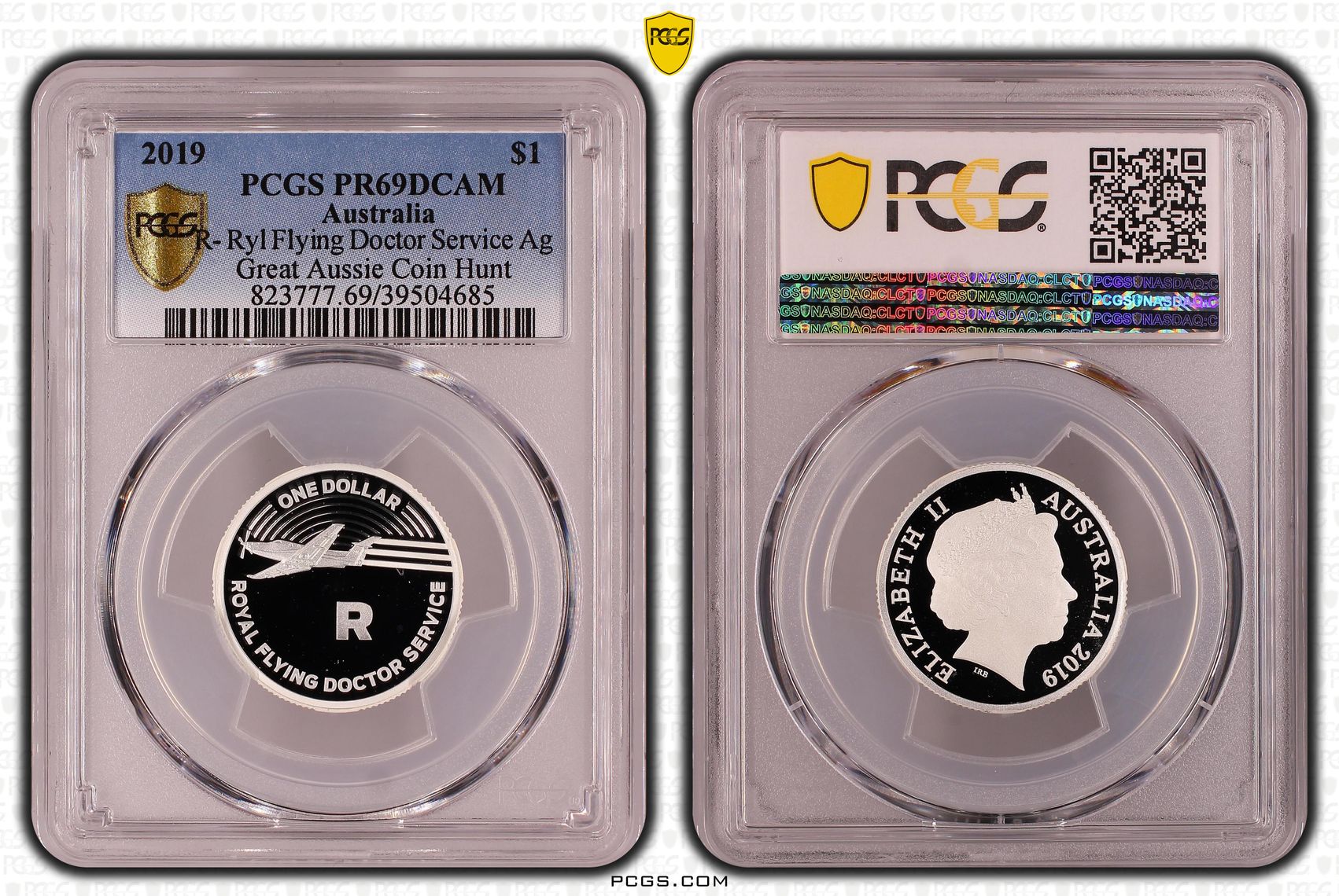 R- Ryl Flying Doctor Service Ag Great Aussie Coin Hunt, POP 3/0, One Dollar, 2019, PCGS PR69DCAM