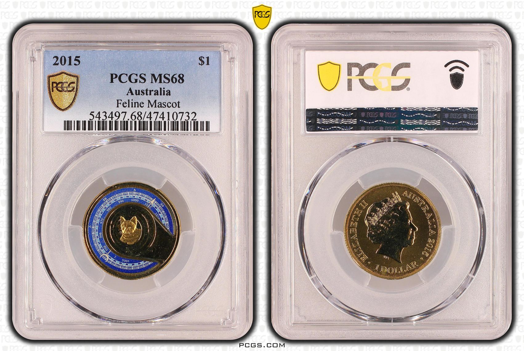 Elizabeth II, Feline Mascot, One Dollar, 2015, PCGS MS68