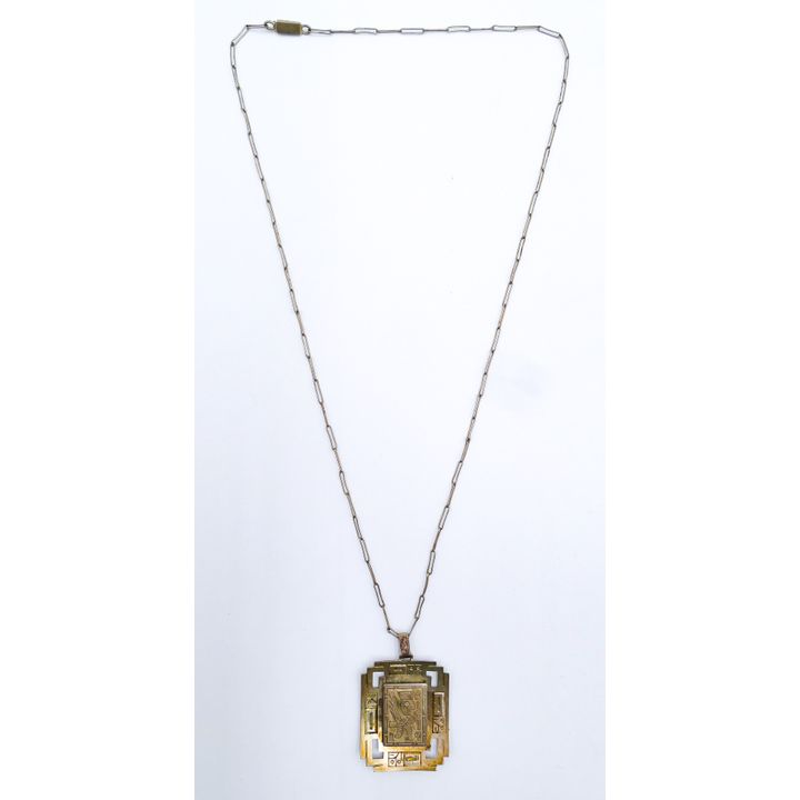 Box Peruvian Art Deco Sterling Pendant Necklace