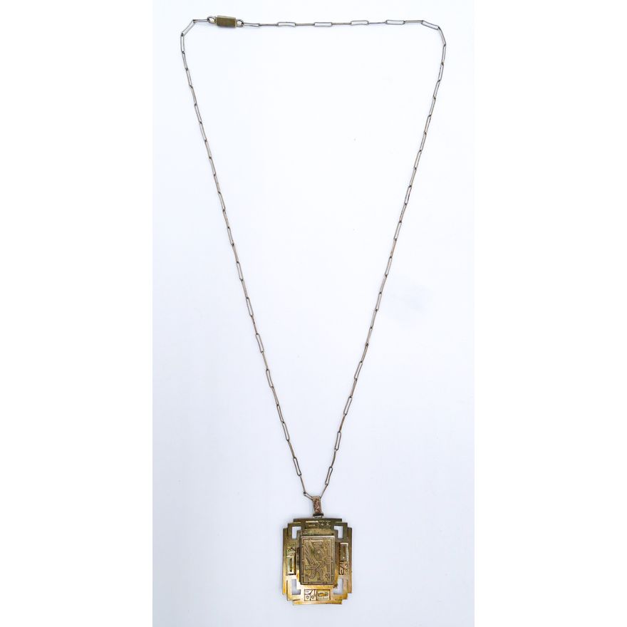 Box Peruvian Art Deco Sterling Pendant Necklace