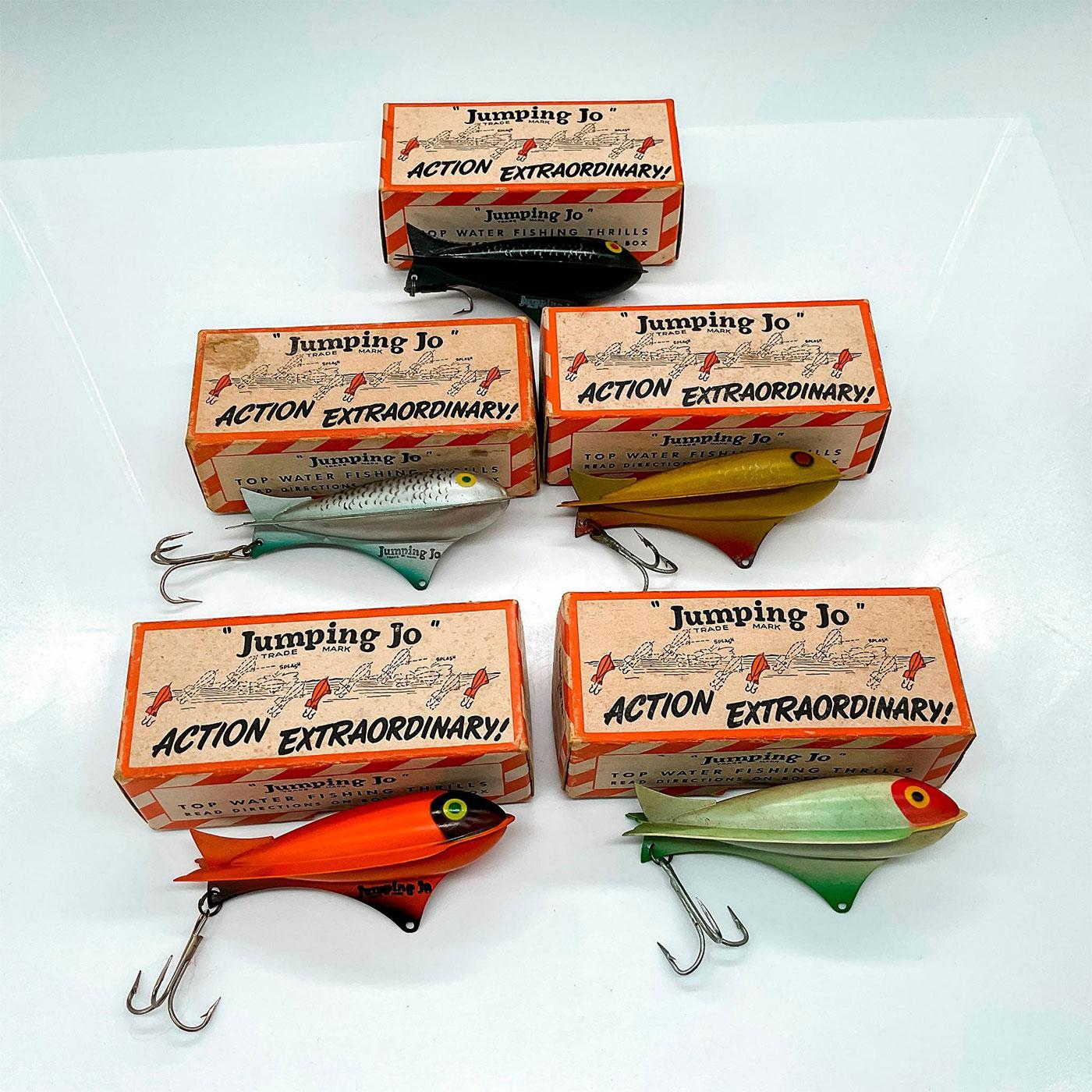 Set of 5 Vintage Jumping Jo No4 Floating Metal Lures w/Boxes