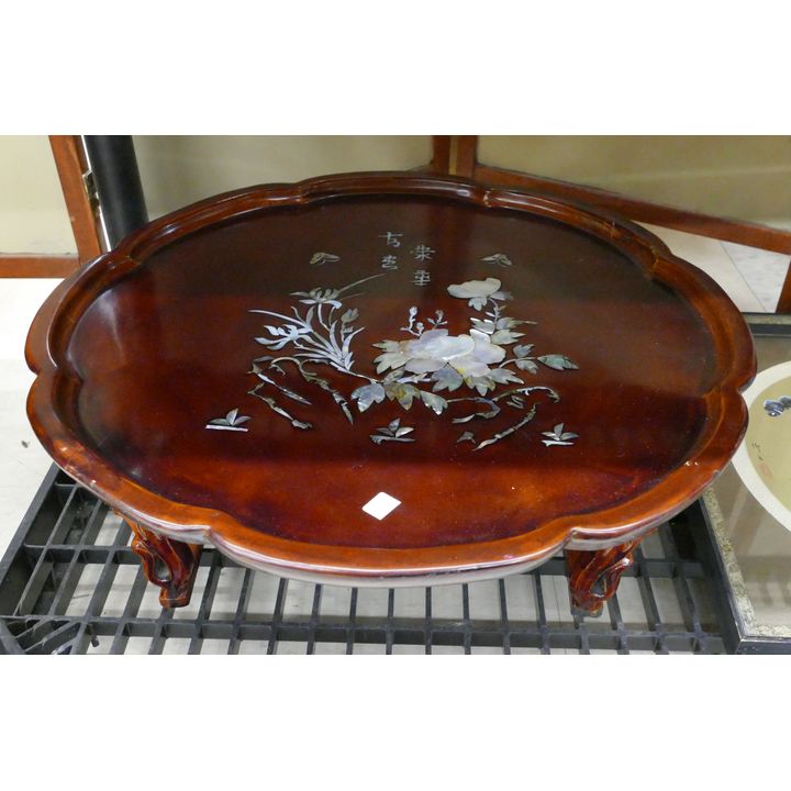 Korean Mother of Pearl Inlaid Lacquered Small Stand- 7x18''