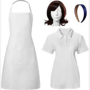 DIDAEY WOMEN'S HALLOWEEN COSTUME SET INCLUDE WHITE HALF APRON SHORT SLEEVE SHIRT SHORT FLIP WIGS NAVY HEADBANDS FOR WOMEN
