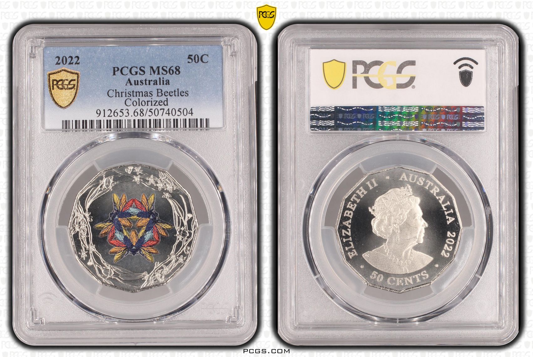 Christmas Beetles Colorized , Fifty Cent, 2022, PCGS MS68