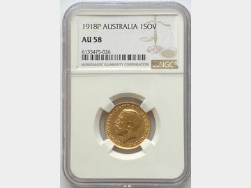 1918 GEORGE V PERTH MINT GOLD SOVEREIGN AU58