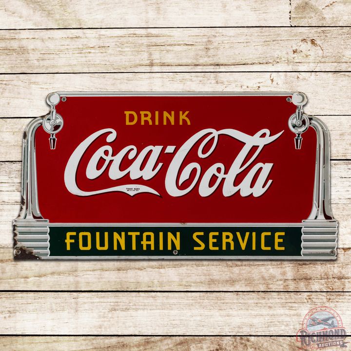 1939 Drink Coca Cola Fountain Service Die Cut Single Sided Porcelain Sign