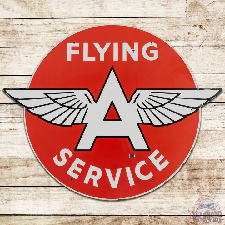 Rare Flying A Service 38" Die Cut SS Porcelain Sign w/ Logo