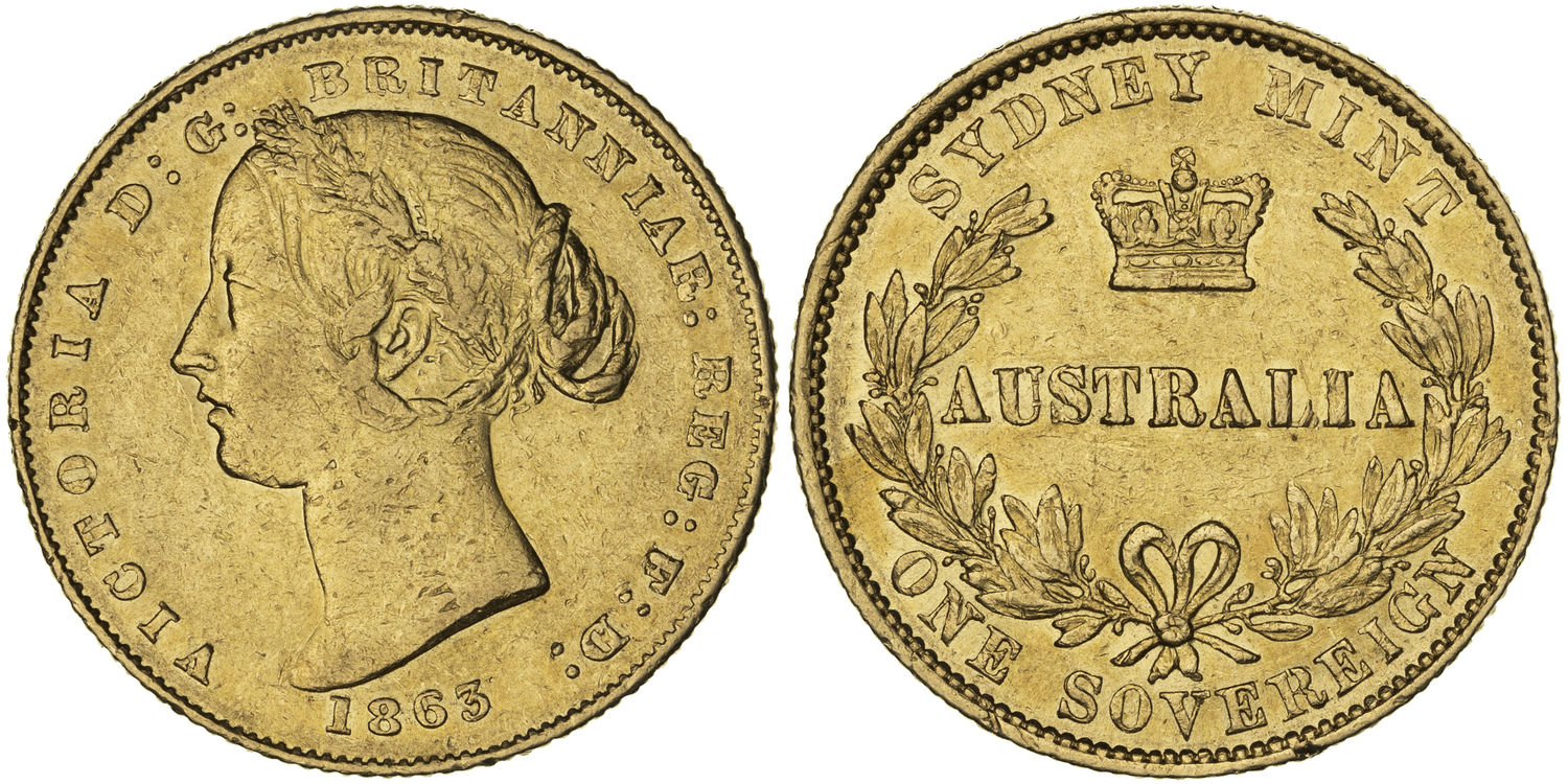 Victoria, Sydney Mint Reverse - Type II, Sovereign, 1863, VF