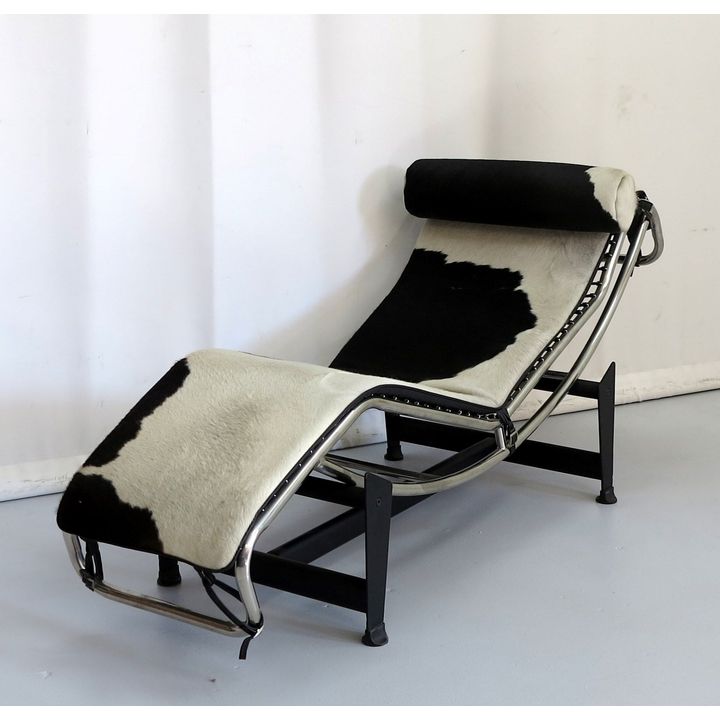 LE CORBUSIER LC4 STYLE PONY HIDE UPHOLSTERED CHAISE LONGUE