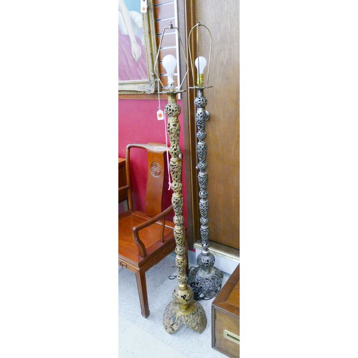 2pc Japanese Midcentury Floral Metal Floor Lamps- 62'' approx