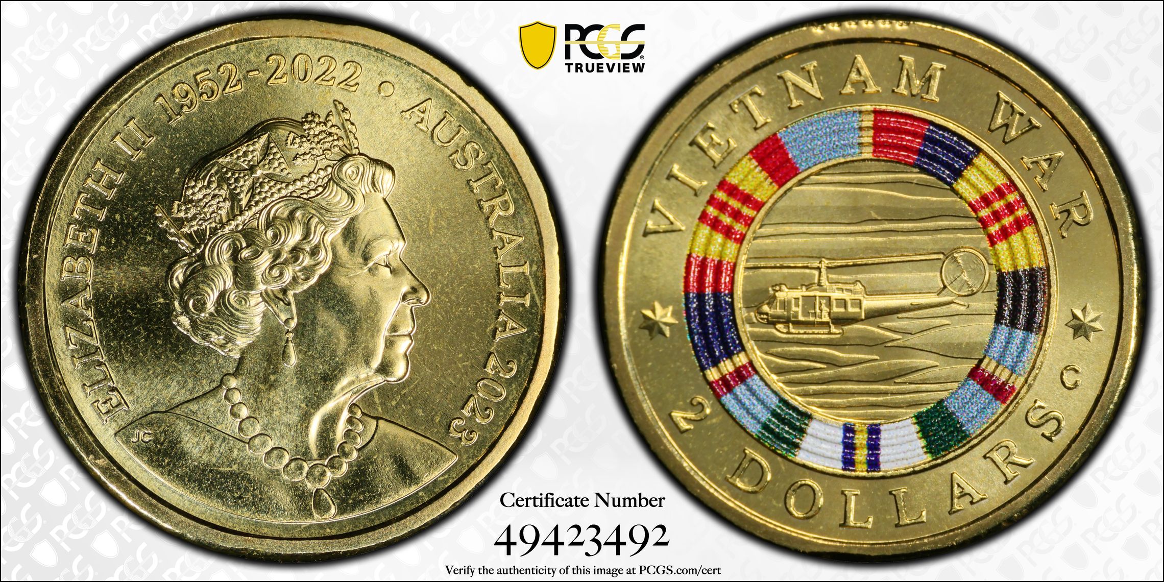 Elizabeth II, Vietnam War Colorized, Two Dollar, 2023, PCGS MS68