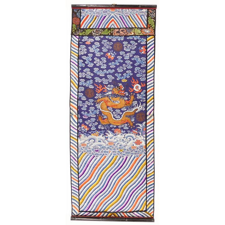 Chinese Qing Imperial Dragon Silk Embroidered Panel