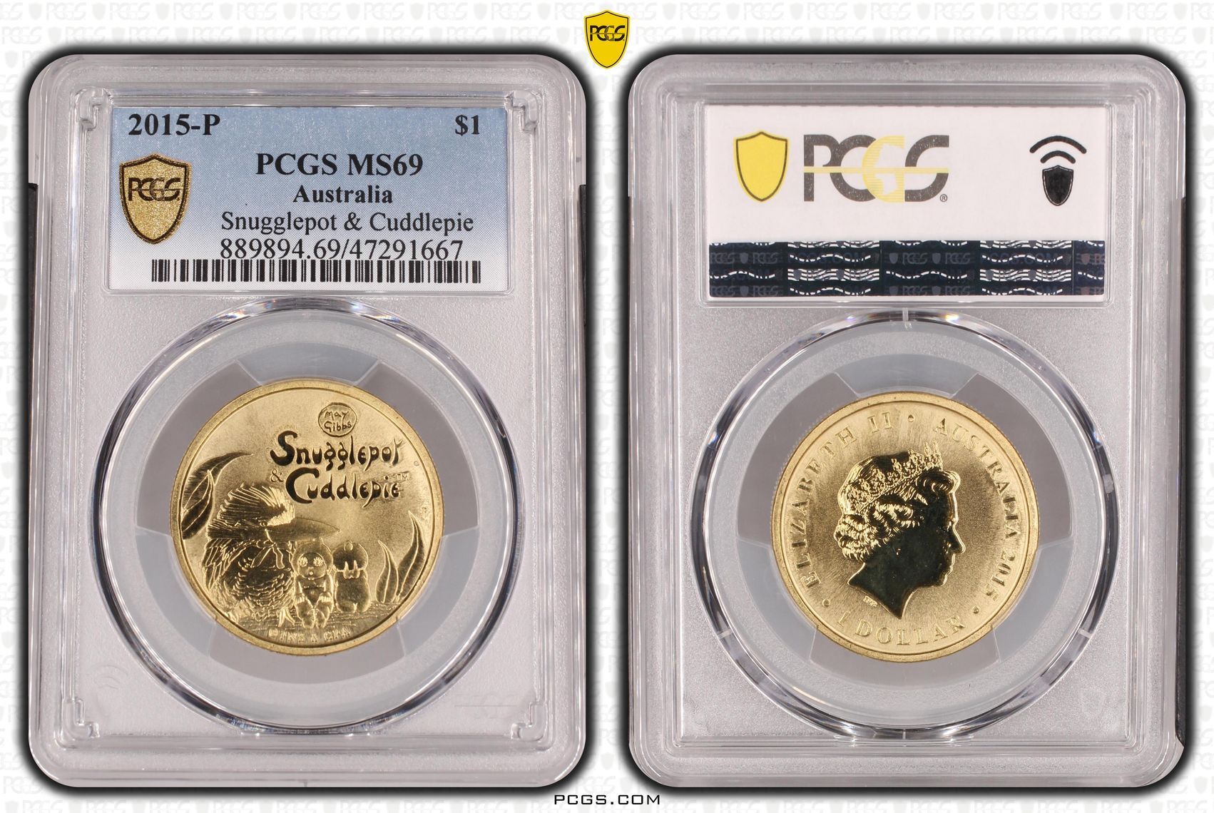 Elizabeth II, Snugglepot & Cuddlepie, One Dollar, 2015-P, PCGS MS69
