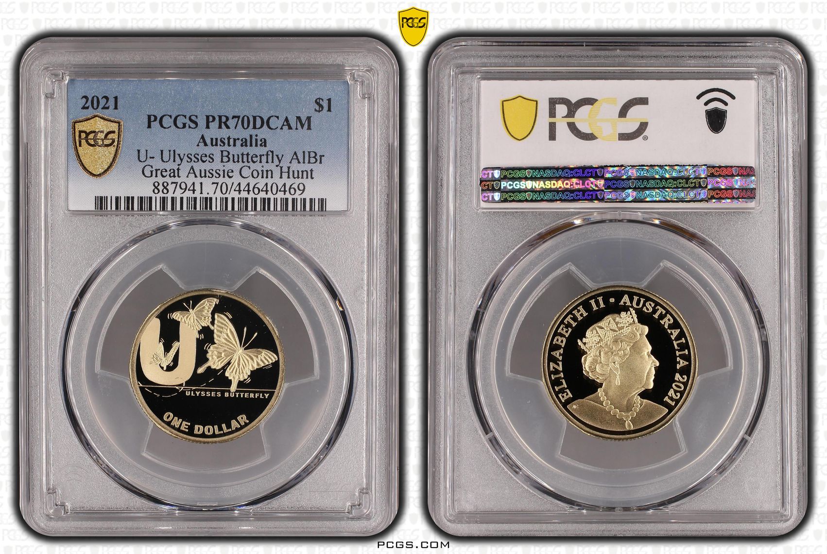 Elizabeth II, U- Ulysses Butterfly AlBr, POP 17/0, One Dollar, 2021, PCGS PR70DCAM