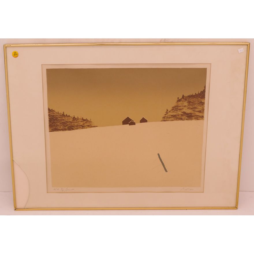 Illegibly Signed Winter Landscape Lithograph. Artist Proof Dated 1978. Frame As Is.