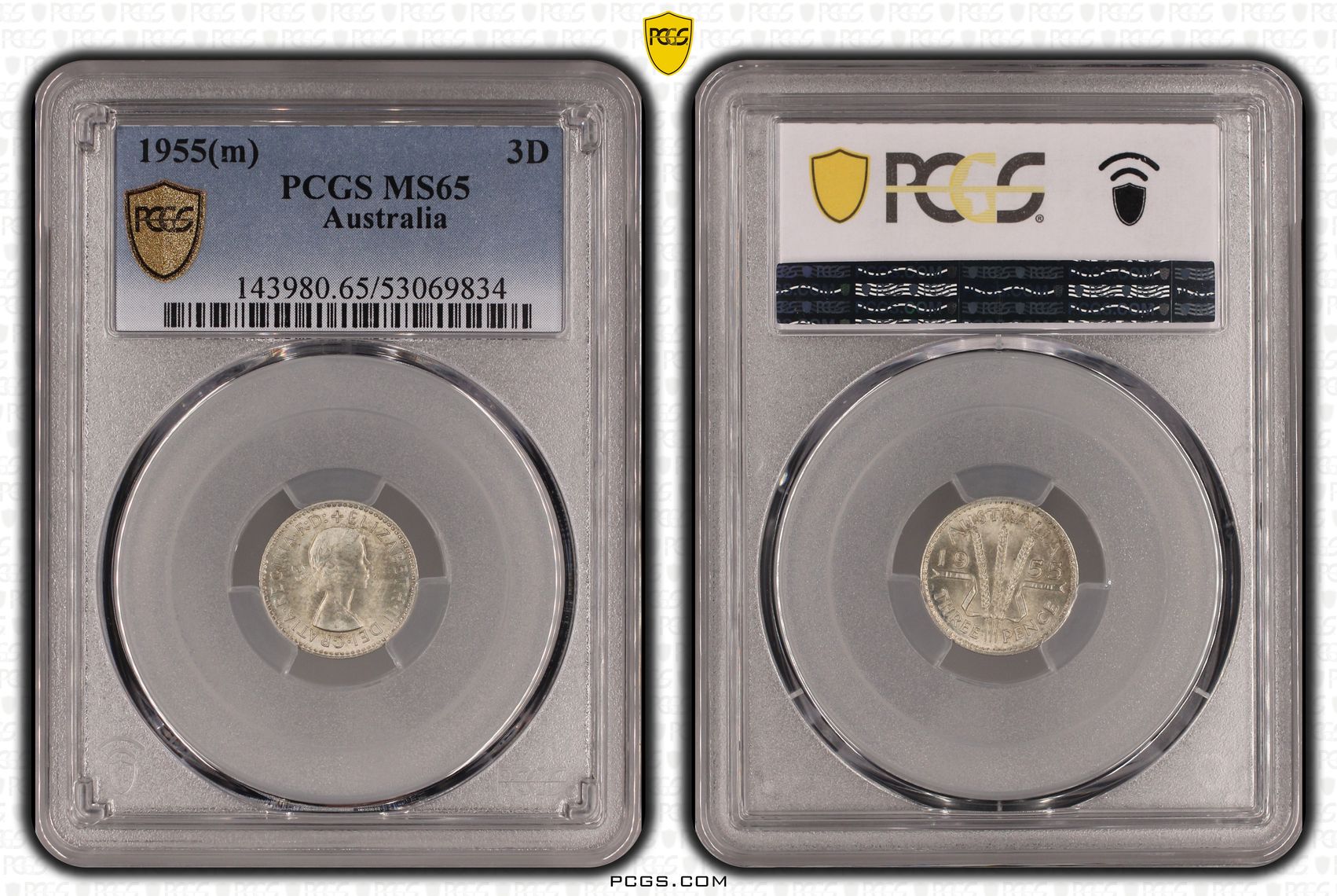 Elizabeth II, Threepence, 1955(m), PCGS MS65