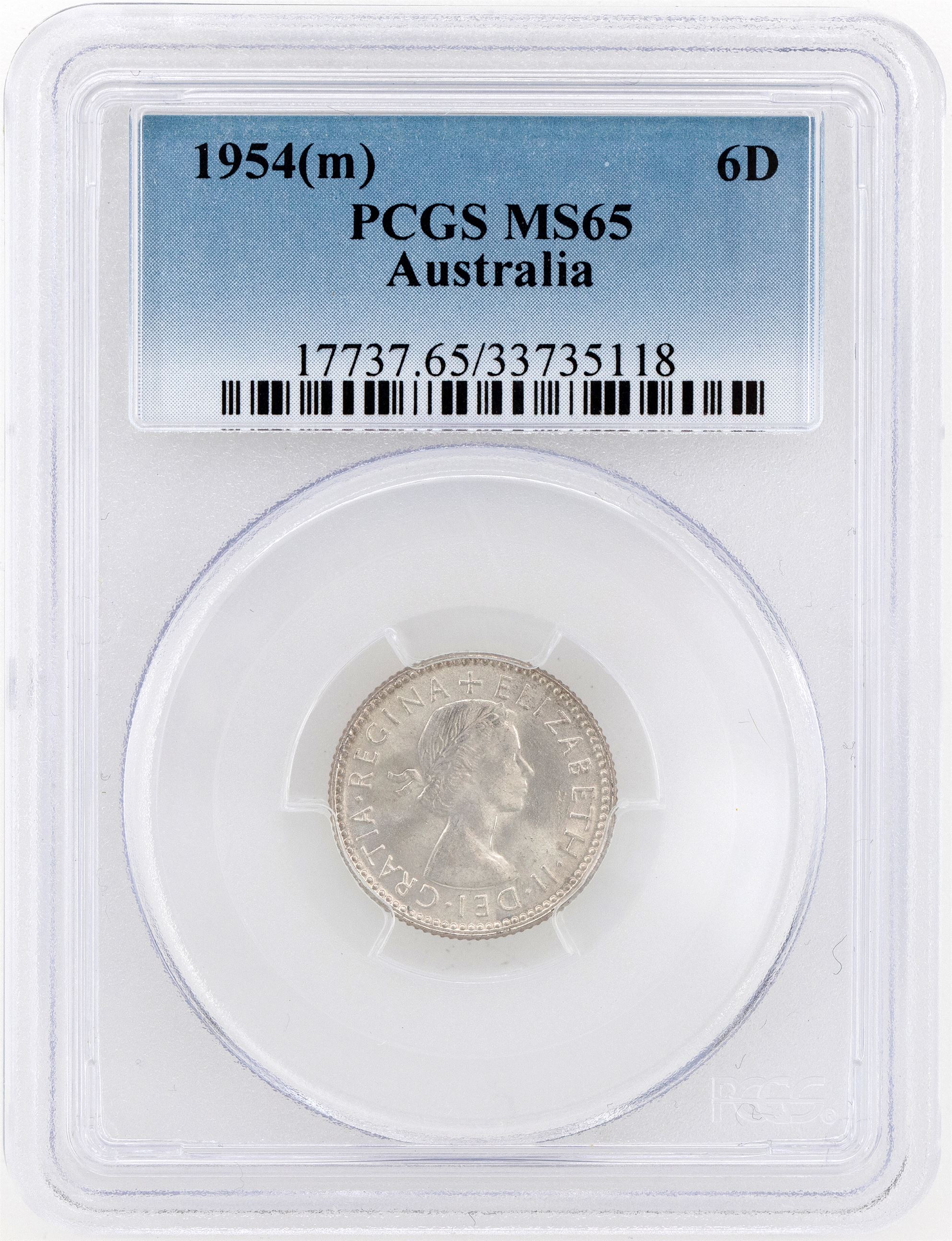 1954(m) Australia Sixpence Sixpence PCGS - MS65 -118