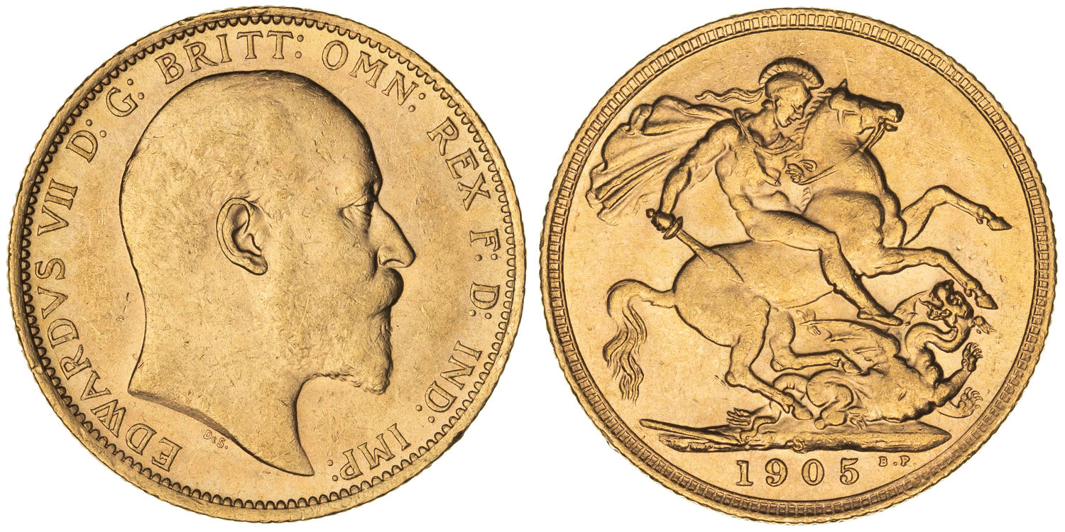 Edward VII, St George Reverse, Sovereign, 1905-S, UNC
