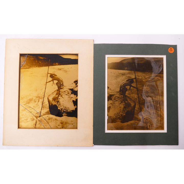 2pc After Edward Curtis Fisherman Photographs- Orotone style AS IS- largest 13x11''