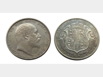 1902 EDWARD VII PROOF MATTE SILVER HALF CROWN