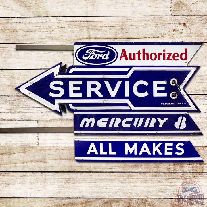 Scarce 48" Ford Authorized Service Mercury 8 DSP Neon Arrow Sign - 9 & 8.5