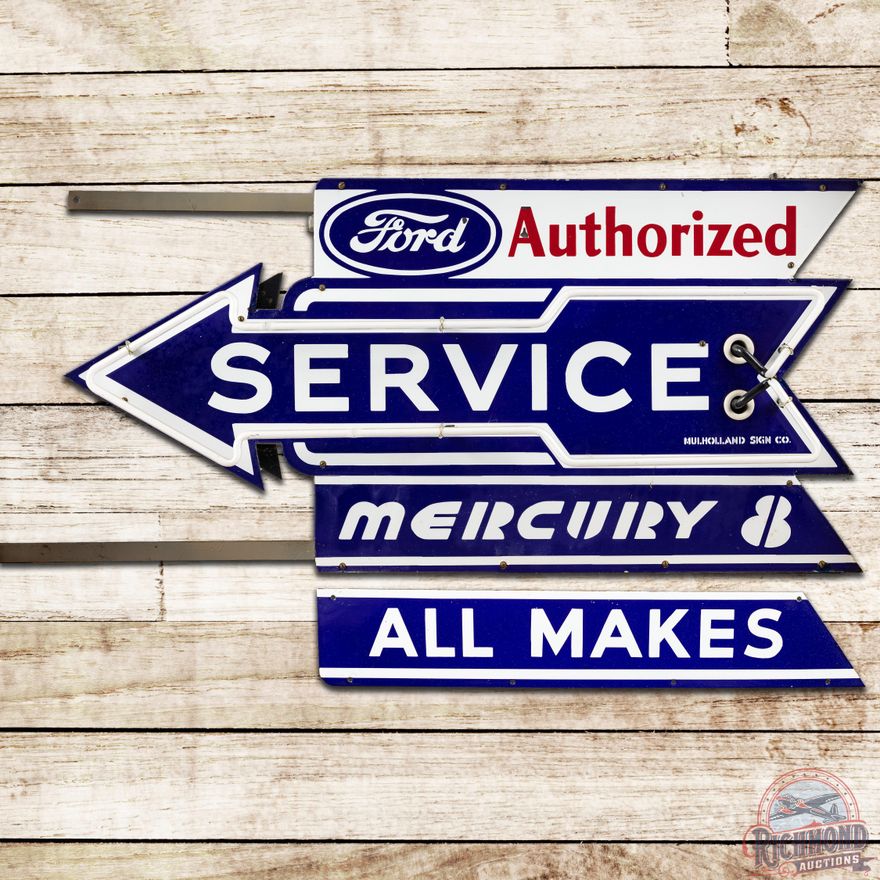 Scarce 48" Ford Authorized Service Mercury 8 DSP Neon Arrow Sign - 9 & 8.5
