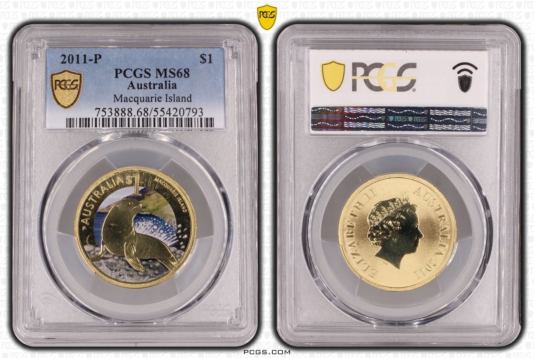 Macquarie Island, One Dollar, 2011-P, PCGS MS68