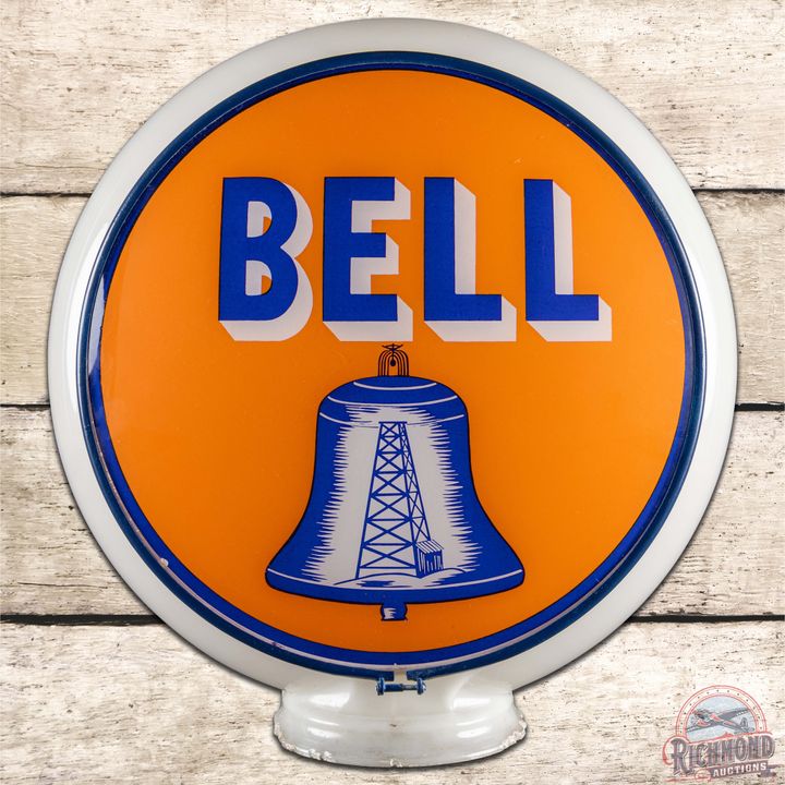 Bell Gasoline 13.5" Complete Gas Pump Gill Milk Glass Body Globe w/ Logo