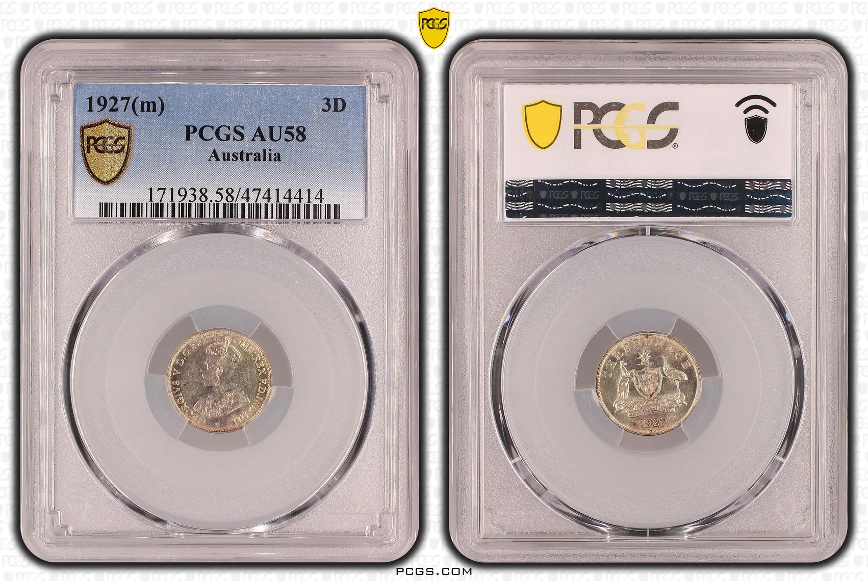 Threepence, 1927(m), PCGS AU58