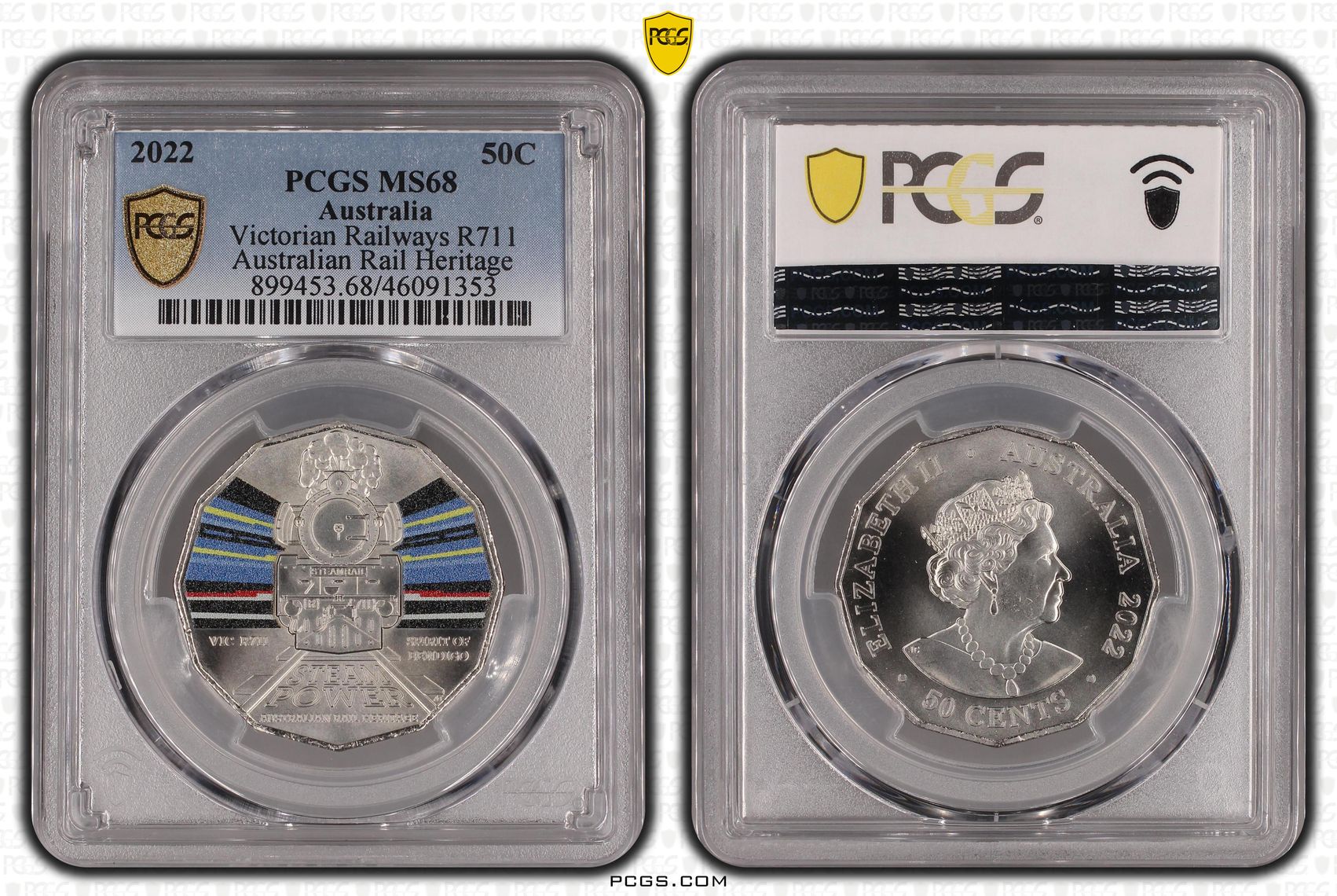 Victorian Railways R711 Australian Rail Heritage, Fifty Cent, 2022, PCGS MS68
