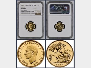 1937 GEORGE VI 'PLAIN EDGE' PROOF GOLD HALF SOVEREIGN PF63*