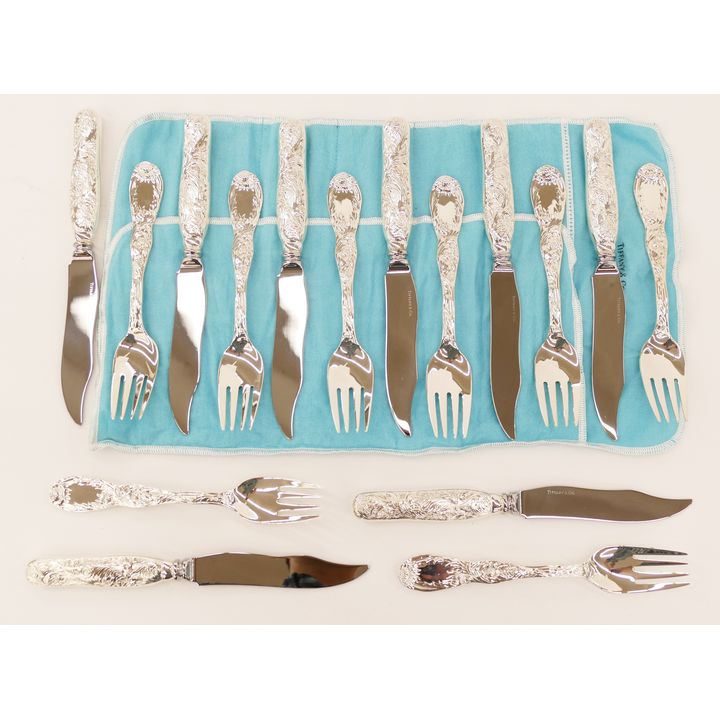 16pc Tiffany & Co. ''Chrysanthemum'' Fish Fork and Knives