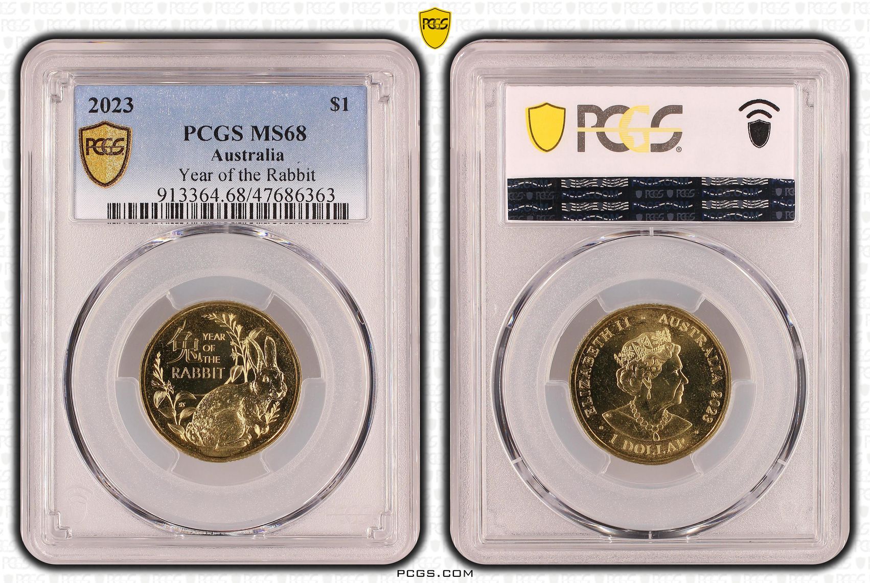 Elizabeth II, Year of the Rabbit, One Dollar, 2023, PCGS MS68