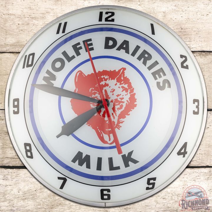 Wolfe Dairies Milk 15" Double Bubble Advertising Clock