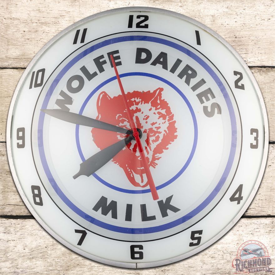 Wolfe Dairies Milk 15" Double Bubble Advertising Clock