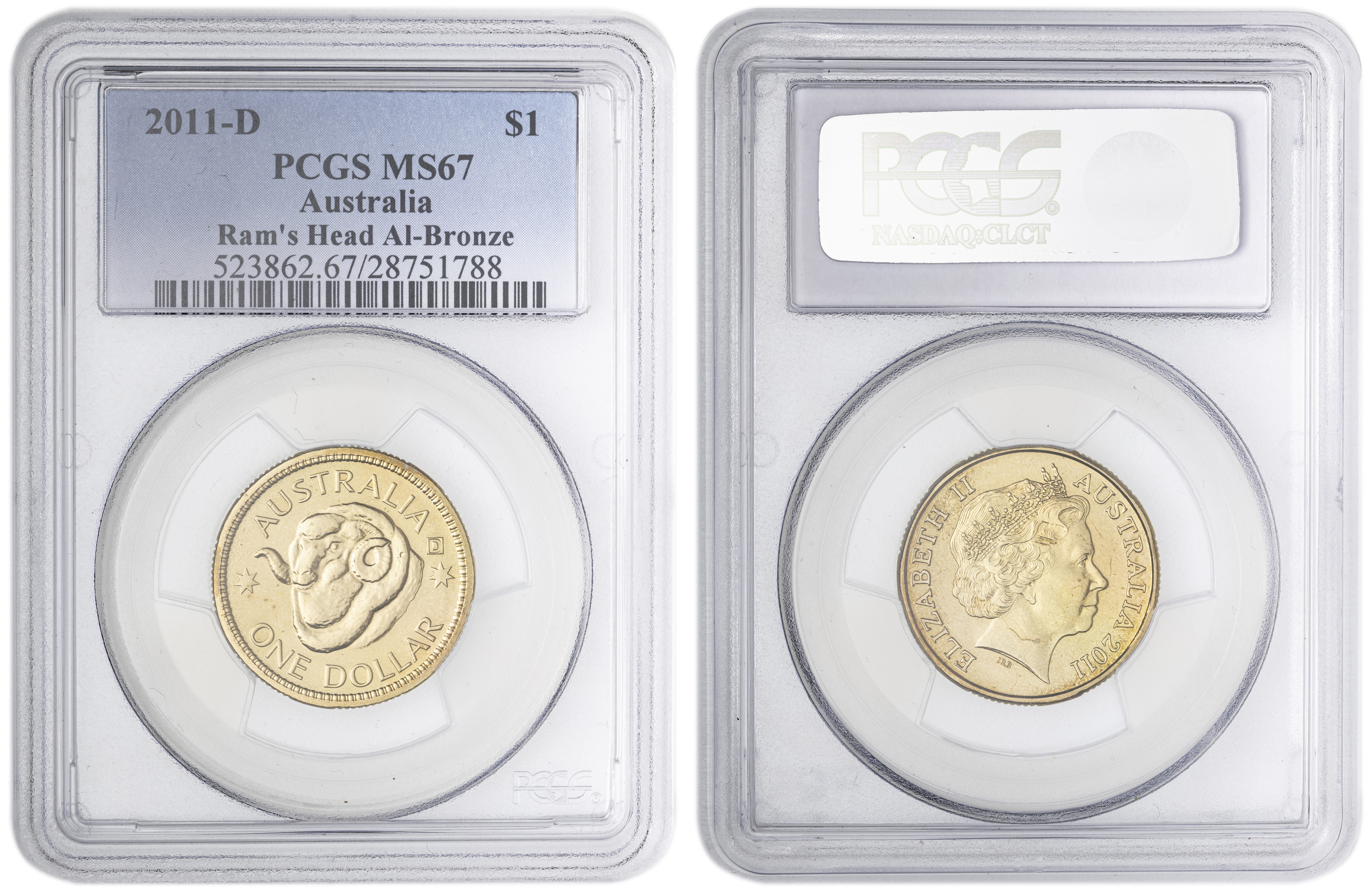 Ram's Head Al-Bronze , One Dollar, 2011-D, PCGS MS67