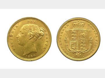 1880 VICTORIA YOUNG HEAD GOLD HALF SOVEREIGN