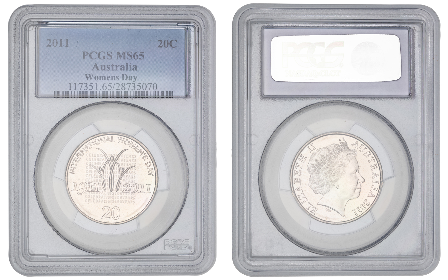 Elizabeth II, Womens Day, Twenty Cent, 2011, PCGS MS65