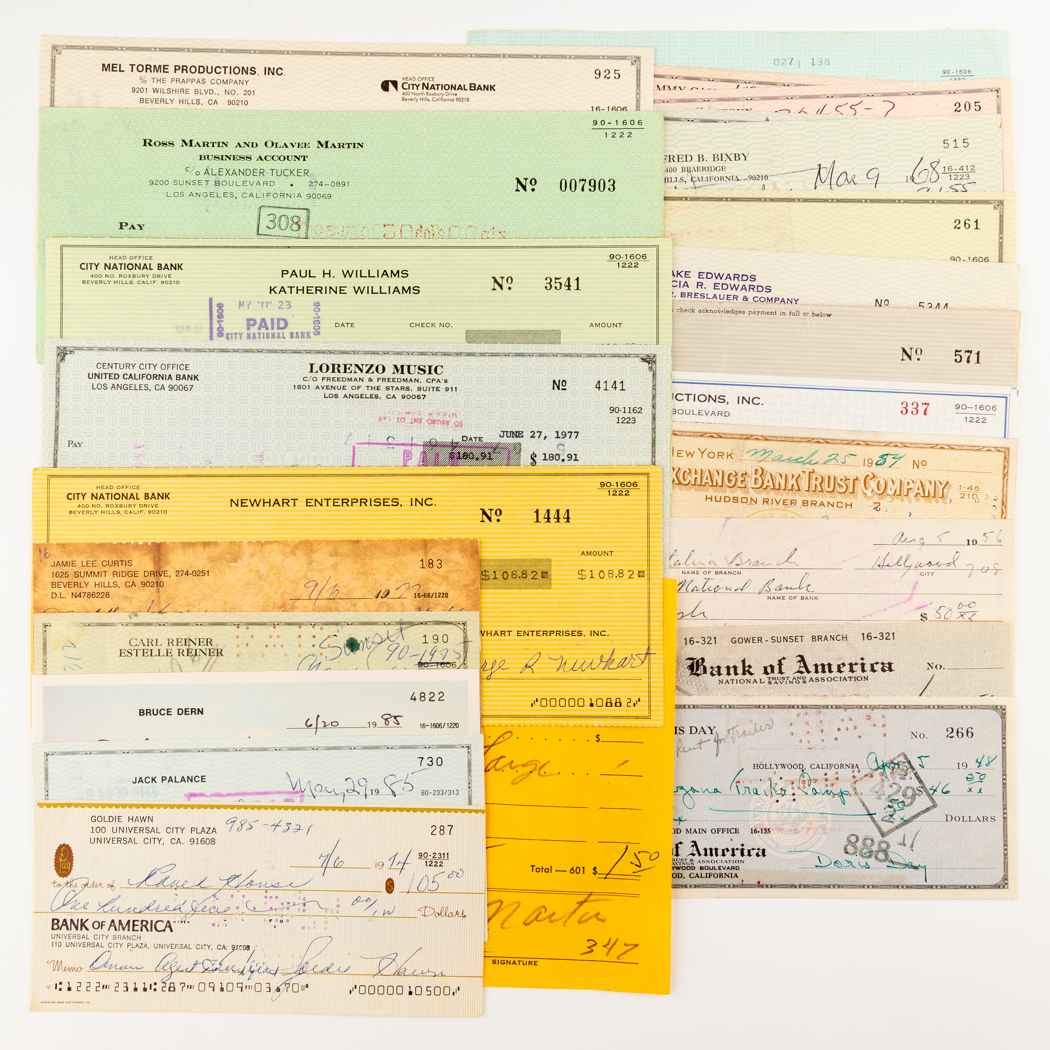 Bank Cheques featuring Hollywood Actor's Signatures, Accumulation, 1948 - 1989, VF - gEF