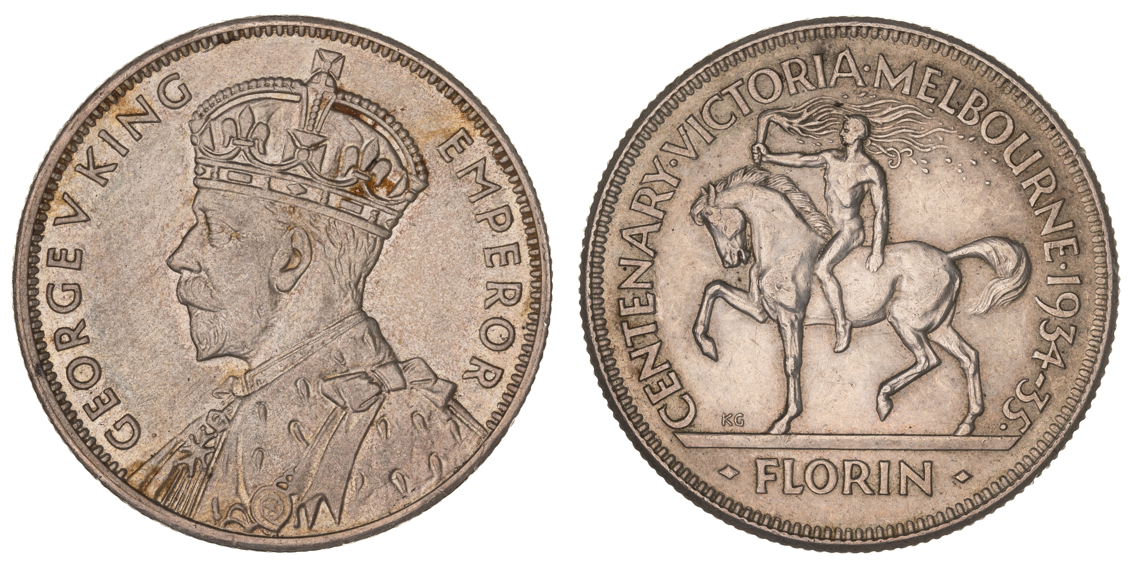 George V, Melbourne Centenary, Florin, 1934-35, aUNC