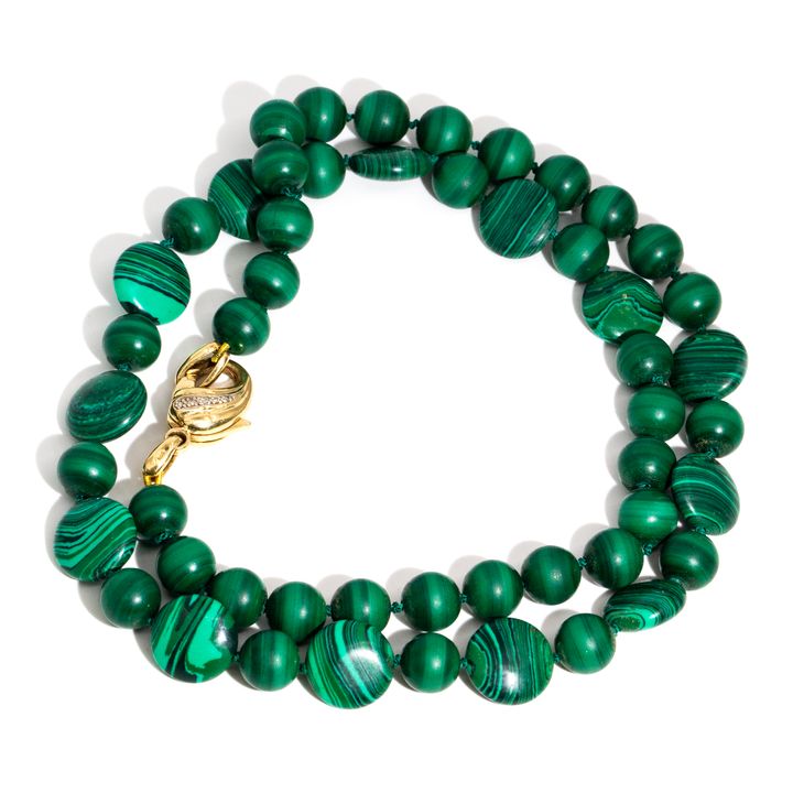 Vintage Malachite Necklace with 14ct Gold DIamond Clasp,