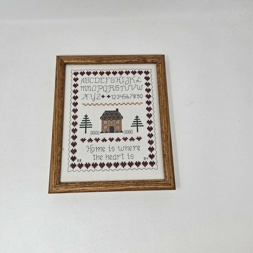 Vintage Framed Home Is Where The Heart Is Cross Stitch