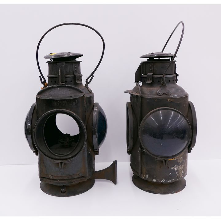 Pair Antique HLP Train Lanterns- missing some lenses