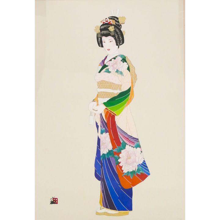 Hisashi Otsuka (b.1947 Hawaii/Japan) 'Graceful Elegance (Geisha)' Print on Silk.