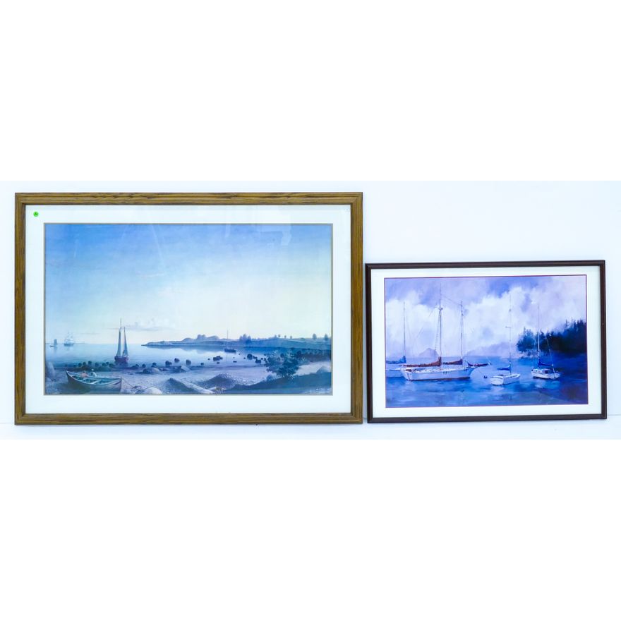2pc Framed Large Harbor with Ship Prints Framed